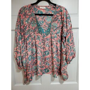 Lara Ethnics‎ Womens Top Blouse One Size Relaxed Fit Oversized Lightweight Boho